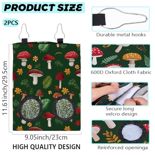 2Pcs 2 Styles Mushroom Hay Bag Feeder Guinea Pig Hay Bags with 2 Holes Mushroom Leaves Pattern Oxford Cloth Washable Rectangle Feeding Storage for Rabbit Chinchillas Hamsters 12 x 9 Inch - color: Mushroom