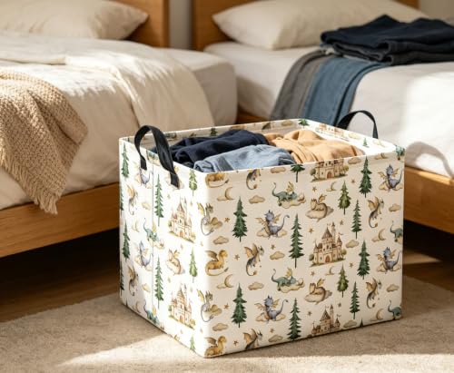 Rectangular Baby Kids Storage Basket for Home Kitchen Girls Cute Toy Storage Bin Organizer Shelf Book Room Decor(Castle Dinosaur) - color: Castle Dinosaur