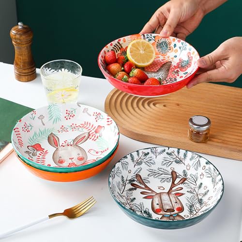 TANG SONG 8" Ceramic Animal Pasta Soup Serving Bowls (Set of 4) | Colorful Porcelain Plates for Kitchen, Dishwasher & Microwave Safe, Perfect for Daily Dining, Family Gatherings & Gifts