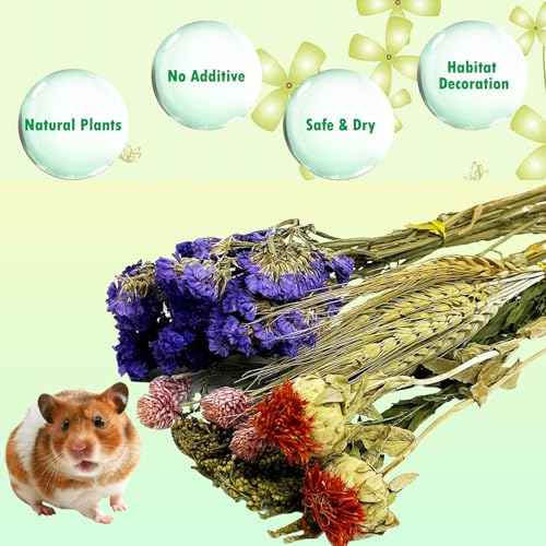PINVNBY Natural Flower & Herb Hamster Bedding Habitat Decor Grain Guinea Pig Bedding Hamster Sprays Hamster Cage Accessories for Guinea Pig Dwarf Syrian Gerbils Mice Mouse Rat (Flower & Grain Version)