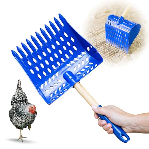 The Coop Scoop® Shelf 2-in-1 Chicken Poop Scooper & Rake, 10" Handle | Made in The USA, Patented, Durable Sand Sifting Litter Shovel, For Chicken Coops & Small Farm Animals - size: SHELF 10" Handle