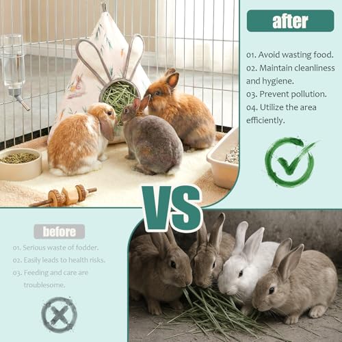 Soft Cotton Bunny Hay Feeder Bag, Cute Triangle Rabbit Hay Holder with 3D Ears, Hanging Hay Dispenser for Guinea Pigs, Chinchillas & Small Pets, Breathable & Washable Cage Accessories