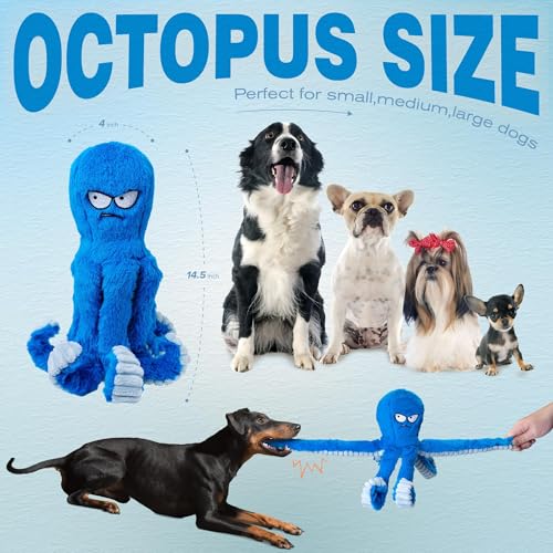 LEGEND SANDY Tough Dog Toys, Stuffed Chew Large Dog Toys to Keep Them Busy, Interactive Squeaky Tug of War Doggie Toy, Crinkle Blue Octopus | Interactive Tug of War Puppy Toys, Crinkle Stuffed Octopus for Small Medium and Large Breeds, Birthday Gift for P