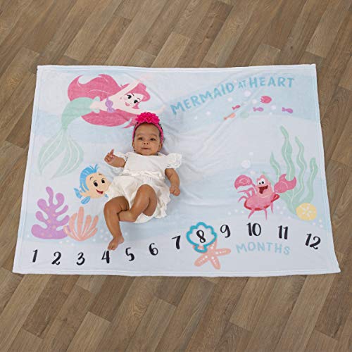 Disney The Little Mermaid Ariel, Aqua, Pink & Green, Super Soft Milestone Baby Blanket, Aqua, Pink, Green, Yellow - color: Disney the Little Mermaid Ariel
