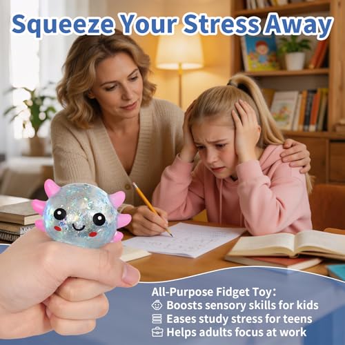 4Pcs Axolotl Squeeze Toy, Slow Rise Stress Toy Relief Sensory Toy | Cute Squeeze Anxiety Pressure Ball, Portable Calming Fidget Toy for ADHD Autism, Gift Box Packed - color: 4 Pack Axolotl