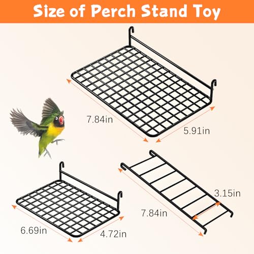 BNOSDM 4 PCS Bird Perches Platform, Stainless Steel Grid Platform for Parakeet Parrot Stand with Climbing Ladder Bird Cage Accessories for Small to Large Birds (White)