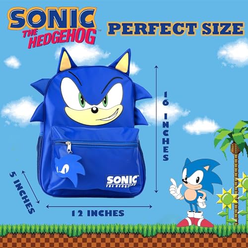 AI ACCESSORY INNOVATIONS Sonic Backpack for Boys & Girls, Bookbag with Adjustable Shoulder Straps & Padded Back,16 Inch Schoolbag with 3D Features, Blue - style: Blue Sonic