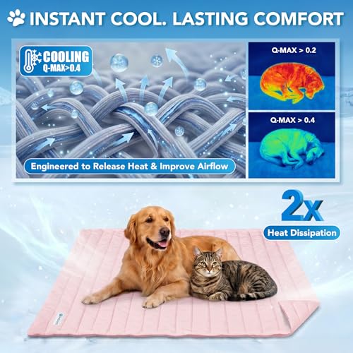 PetAmi Dog Cooling Mat, Q-Max Pet Cooling Blanket with Thick Cushioning, Self Cooling Pad for Dogs & Cats, Reversible Summer Mat for Crate, Couch, Kennel, Pink, Medium (29x40) - color: Pink, size: Medium (29x40)