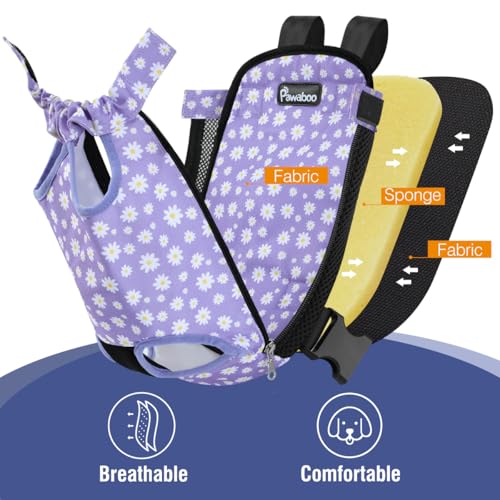 Pawaboo Pet Front Carrier Backpack for Small Medium Dogs | Legs Out Easy-fit,Adjustable Straps,Hands-Free,Soft Padded Support for Travel Hiking Cycling Camping,Black Purple Daisy,S - color: Black & Purple, style: Small (Pack of 1)