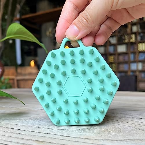 Premium Sensory Brush for Kids or Autism,Soft Silicone Body Scrubber,2 in 1 Sensory Room Occupational Therapy Fidget Brushes,Silicone Loofah,Pets Shower Brush Bath Shampoo Brushes - color: Hexagon-green
