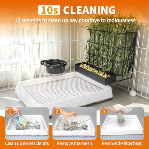 BESNEW 3 in 1 Rabbit Hay Feeder with Litter Box,Upgraded Metal Hay Rack & Litter Tray & Water Bowl,Quick Cleaning,Easy to Install,Bunny Supplies for Rabbit Guinea Pig Chinchilla Small Animals - color: Black, size: 10in set