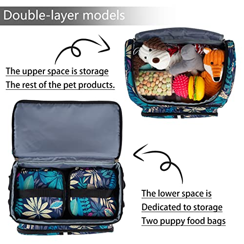 BAGLHER Pet Travel Bag, Double-Layer Pet Supplies Backpack (for All Pet Travel Supplies), Pet Travel Backpack with 2 Silicone Collapsible Bowls and 2 Food Baskets Hawaii - color: Hawaii