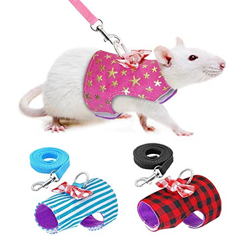 Stock Show Small Pet Outdoor Walking Harness Vest and Leash Set with Cute Bowknot Decor Chest Strap Harness for Rat Ferret Hamster Squirrel Clothes Accessory, Blue Stripe