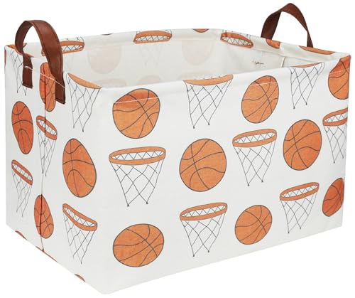 Rectangular Baketball Baskets,Kids Basket for Boy.Waterproof PE Coating Cute Basket with Handles.Boys Bin,Toys Box,Books Bins. (Basketball) - color: Basketball