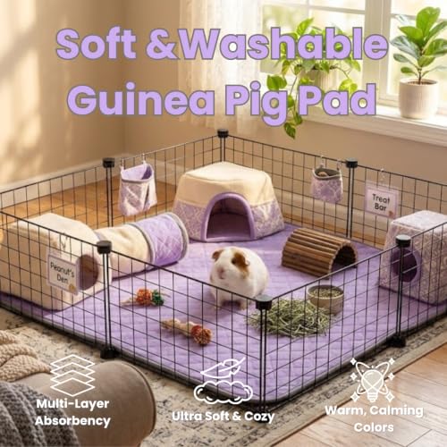 Guinea Pig Pad, 27" x 27" Washable Fleece Cage Liner, Purple | Soft fleece surface. 4-layer absorbent protection. Waterproof TPU & anti-slip bottom. Washable and reusable for guinea pigs - color: Purple-27×27 inch（1-pack）