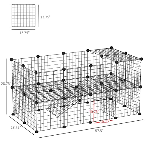 PawHut 36 Panels Small Animal Playpen with Door for Guinea Pigs 14 x 14 in | DIY C&C Cage, Ramp, Portable Metal Wire Yard, Rabbit, Hedgehogs