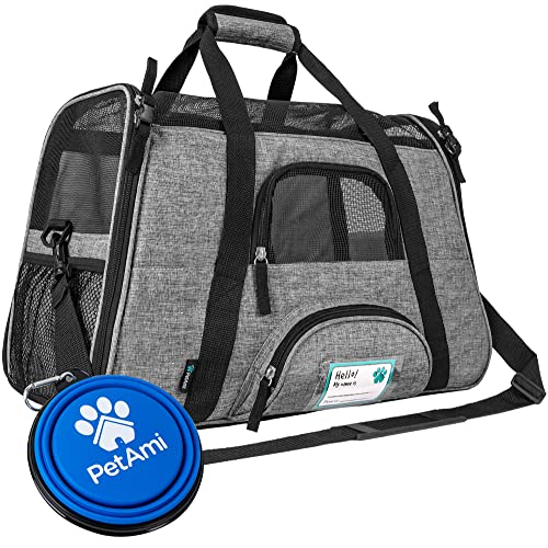 PetAmi Airline Approved Pet Carrier for Cats Small Dogs, Small Heather Gray | Soft Sided TSA Travel Bag, Sherpa Bed, Breathable Mesh Ventilation, Collapsible Bowl, Fits Under Seat, Up to 18 lbs - color: Heather Gray, size: Small - 17"L x 10.2"W x 11.2"H
