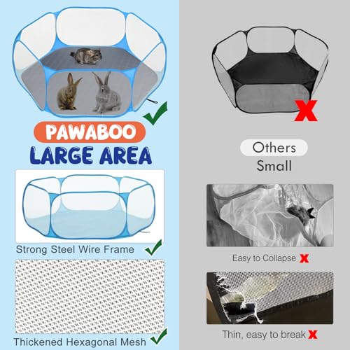 Pawaboo Small Animals Playpen with Pad, Blue+Gray | Waterproof, Reusable Pad, Portable Outdoor Yard Fence, For Chick/Kitten/Puppy/Guinea Pig/Rabbits/Chinchillas - color: Blue+Gray