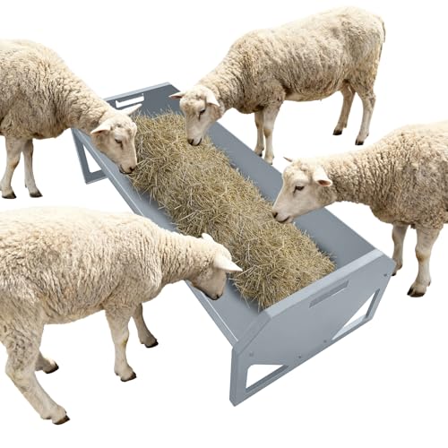 22 Gallon Capacity Livestock Feeder, 45" Hay Feeder for 10 Sheep Once, Heavy Duty Steel Livestock Feeding Trough for Horse, Goat, Sheep, Cattle, Cow, Alpaca, Silver | Heavy Duty Steel Livestock Feeding Trough for Horse, Goat, Sheep, Cattle, Cow, Alpaca, S