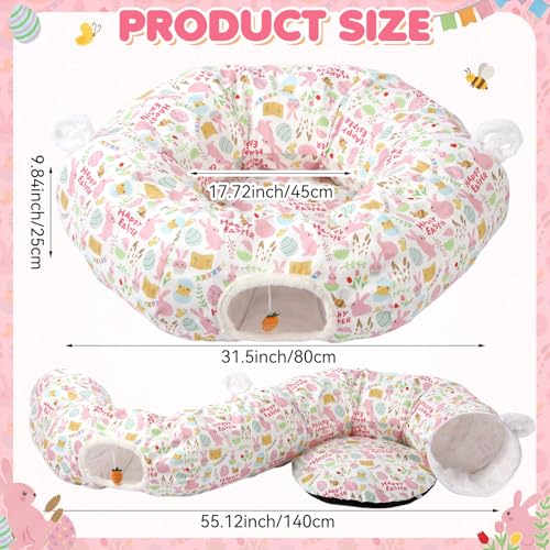Aliceset Easter Bunny Cat Tunnel Bed for Indoor Cats 3ft x 3ft x 10in Foldable Cat Donut Tunnel with Washable Cushion Easter Rabbit Peekaboo Cave Toy for Small Kitten Kitty