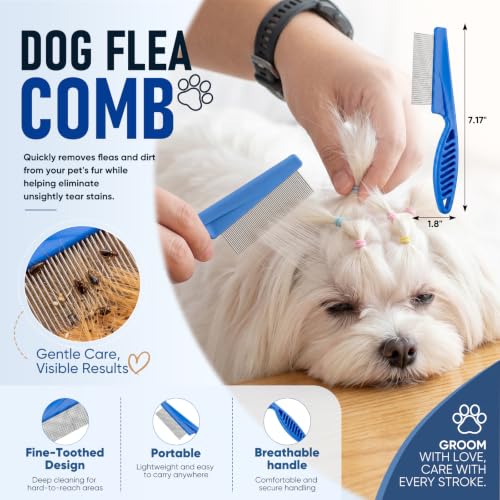 5 in 1 Pet Grooming Kit 5PCS,Large Dog Brush for Goldendoodles Poodles Doodles,Dematting Comb, Metal Comb, Flea Comb, Silicone Bath Brush Pin Haired Brush,Poodle Brushes and Comb（blue）