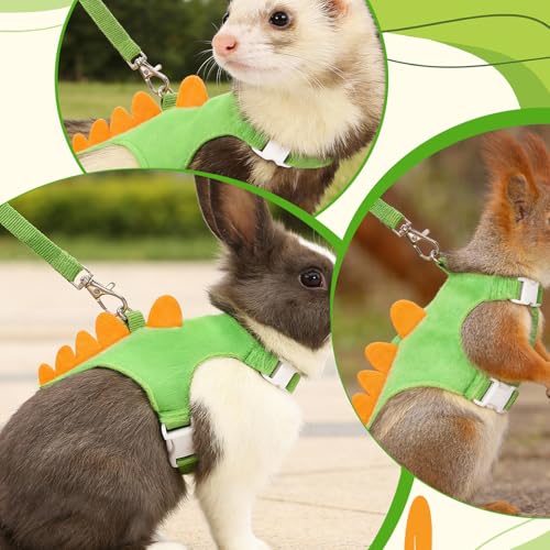 Ferret Harness and Leash Set Small Animals Vest Harness with Safe Bell Dinosaur Shaped Comfort Adjustable Vest Walking Clothes for Ferret Hedgehog Guinea Pig Rabbit Teacup Chihuahua Small Pet