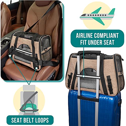PetAmi Airline Approved Pet Carrier Cats & Small Dogs, Large Heather Taupe | Soft Sided TSA Travel Bag, Sherpa Bed, Breathable Mesh Ventilation, Collapsible Bowl, Fits Under Seat, Up to 18 lbs - color: Heather Taupe, size: Large - 19.5"L x 10.2"W x 12"H