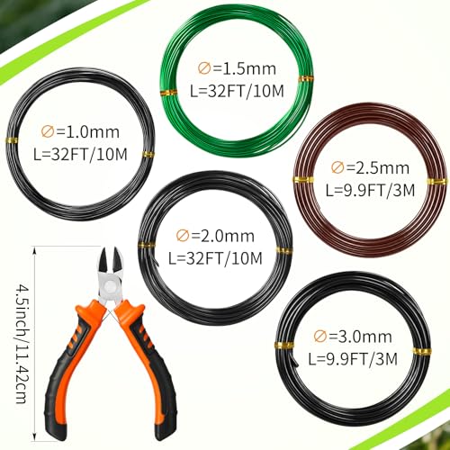 Mudder 5 Roll Aluminum Bonsai Training Wire Tree 1/1.5/2.0/2.5/3mm 118 Feet Total with Bonsai Wire Cutter Anodized Training for Holding Branches Small Trunks (Classic) - color: Classic, size: 1/1.5/2/2.5/3mm