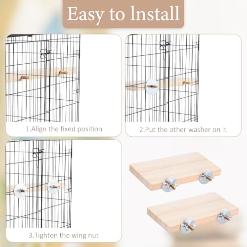 2PCS Bird Perch Platform Flat, 5.9 × 3.14 Inches Bird Cage Platform Birds Perch Stand Platforms Rectangle Stand Perches Shelf with Stainless Steel Washers for Cockatiel Rat Hamster Guinea Pig Conure