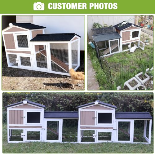 GUTINNEEN Chicken Coop Hen House with Run Outdoor Rabbit Cage Indoor Bunny Hutch with Waterproof Roof Poultry Cage,Rabbit Hutch with No Leakage Pull Out Tray,Brown - color: Brown