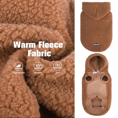 BINGPET Dog Hoodie for Small Medium Large Dogs, Sherpa Hooded Dog Sweater with Leash Hole for Boy Girl Dogs,Soft Warm Fleece Dog Winter Clothes Cold Weather Coats Jacket for Puppy Sweatshirt,S - color: Brown, size: Small