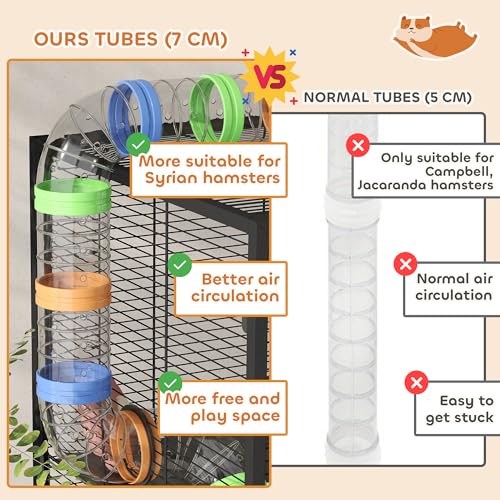 PawHut Large Hamster Cage with Deep Tray, 5 Tier for Syrian Gerbil Mouse | Rolling Rat Cage, Storage Shelf, Big Exercise Wheel, Tube System, Hut, Platforms, Ramps, Food Dish, Water Bottle - size: 32.3"L x 18.1"W x 59.1"H