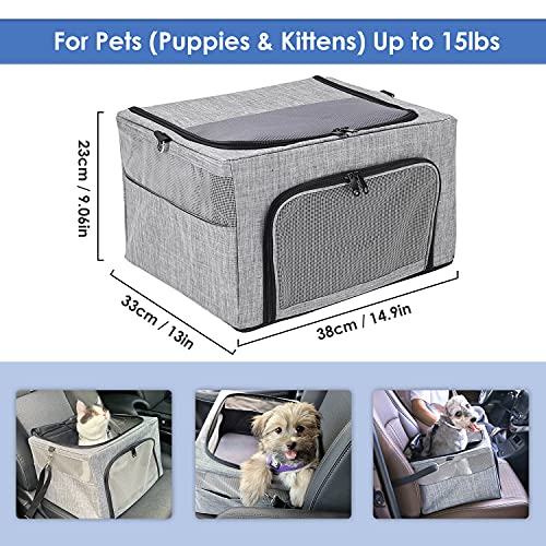 SlowTon Dog Car Seat - with Reinforced Metal Frame for Pets up to 15lbs | Safe Pet Car Seat with Safety Belt & Waterproof Pee Pad & Top Cover, Portable Collapsible Puppy Carrier Bag for Small Dogs