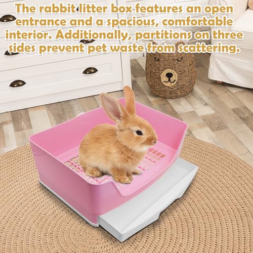 kathson 2PCS Large Rabbit Litter Box Trainer, Potty Corner Toilet with Drawer Bigger Pet Pan for Adult Hamster, Guinea Pig, Ferret, Galesaur, Bunny and Other Animals (Pink,Brown) - size: 2PCS, Brown，Pink