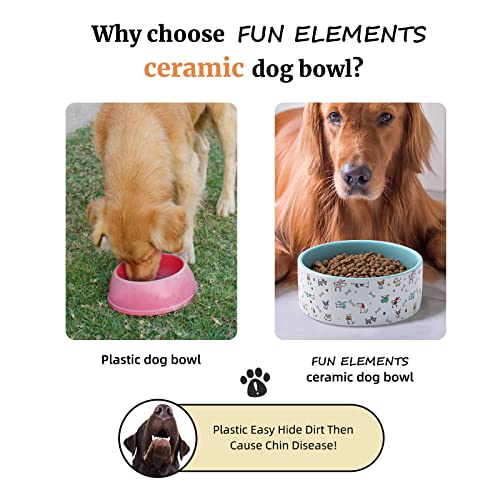 FE FUN ELEMENTS Ceramic Dog Bowls for Small Dogs, 16 Fl Oz Heavy Food and Water Bowl With Adorable Patterns (Small, Blue) - color: Blue Patterned, size: Small-5.5 inch