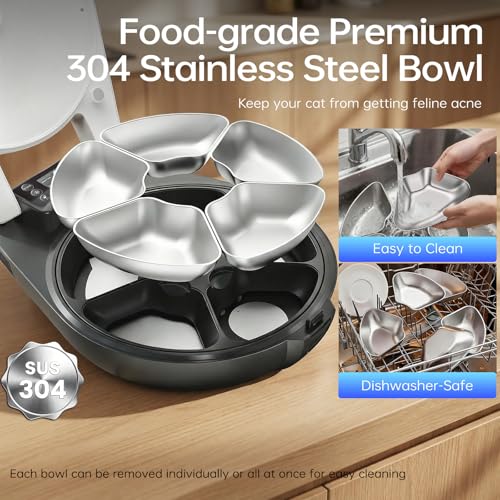 Automatic Wet Food Cat Feeder, 3 Days 5 Freshness Meals Refrigerated Auto Cat Feeder, Semiconductor Cooling & Heating with 304 Stainless Steel Bowl, Programmable Timer Cat Food Dispenser