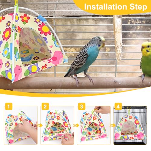 Bird Tent Bed for Parakeets, Cozy Cage Accessories for Small Birds | Dual-sided mat, washable fleece, hanging design, fits budgies lovebirds finches parrotlets, all-season use, easy install