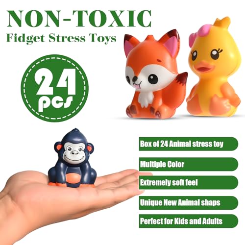24PCS Party Favors for Kids, Animal Squishy Toys, Goodie Bag Pinata Fillers, Safari Wild Birthday Decorations, Treasure Chest Classroom Prizes,Easter Halloween Christmas Stocking Stuffers Gifts - style: Animal