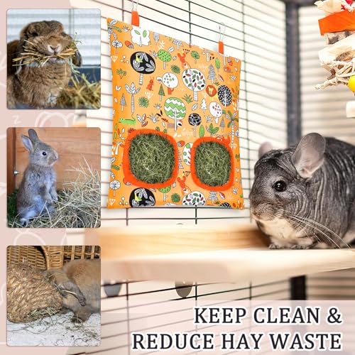 UPINS 3Pack Guinea Pig Hay Feeder Bag,Bunny Rabbit Cage Bag Hanging Holder | Guinea Pig Cage Feeder,for Bunny Rabbits,Chinchillas,Hamsters,Small Pets,and Animals - color: Orange Green Pink