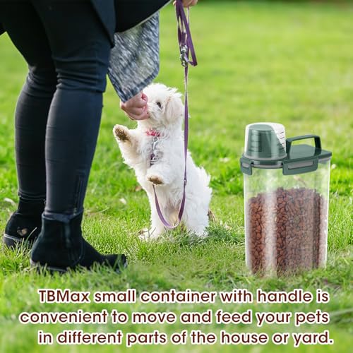 TBMax Small Dog Cat Food Storage Containers 2 Pack, Travel-Friendly Pet Food Container with Spout & Measuring Cup, Portable Pet Feeding Dispenser, Bird Seed Container-Dark Green - color: Dark Green -2Pcs 3Qt