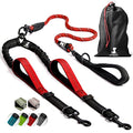 Double Dog Bungee Rope Leash - Dual Dog Lead for Medium and Large Breeds - Padded Handles, No Tangle - Flow Leash, 2 Dogs Walking Accessory - color: Red