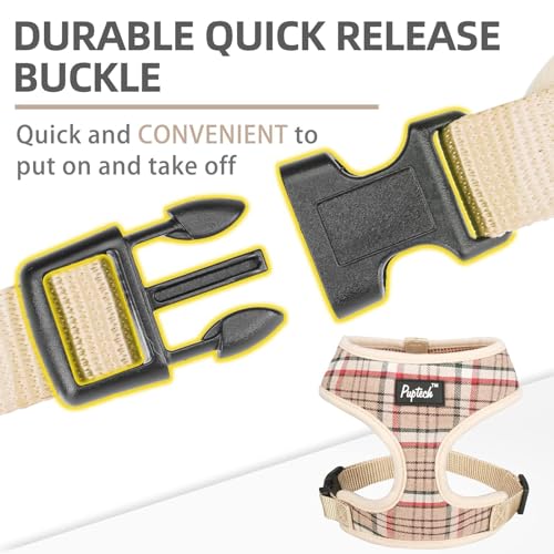 PUPTECK Soft Mesh Dog Harness and Leash Set Pet Puppy Cat Comfort Padded Vest No Pull Harnesses, Khaki, S - color: Khaki, size: S (NECK: 12", CHEST: 14"-18")