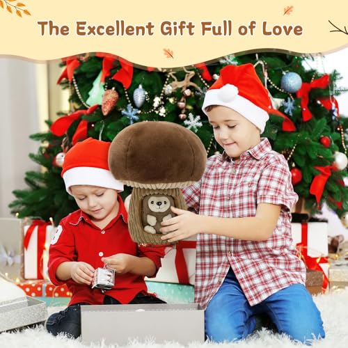 MaoGoLan 2pcs Hedgehog Stuffed Animal - 12" Mushroom Plush House with Stuffed Hedgehog, Soft Cute Hedgehog Plushie Toy for Kids Girls Boys Gift - color: Brown Hedgehog
