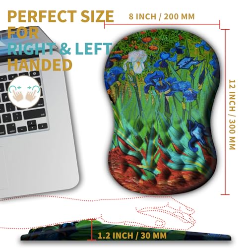 Hokafenle Ergonomic Mouse Pad Wrist Support with Massage Design, Wrist Rest Pain Relief Mousepad with Memory Foam&Non-Slip PU Base, Mouse Pads for Wireless Mouse & Desk(12x8 inch,Vangogh Iris Flower) - color: HK033-Van Gogh Iris Flower
