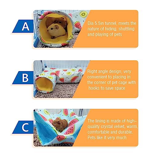 Large Caliber Guinea Pig & Rat Tunnel Hideout & Hammock, Corner Hideout Toy for Guinea Pig, Ferret, Hedgehog & Piggy to Hide and Shuttle (3. Hammock&Tunnel-Watermelon) - color: 3. Hammock&Tunnel-watermelon