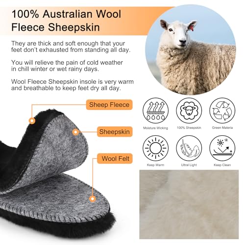 riemot Women’s Sheepskin Wool Insoles,100% Australian Wool Fleece Upper,15mm Thick Warm Winter Boot Inserts, Cozy Replacement Insoles for Snow Boots, Slippers & Roomy Shoes Black EU37/US6 - color: Black, size: US 6 Women