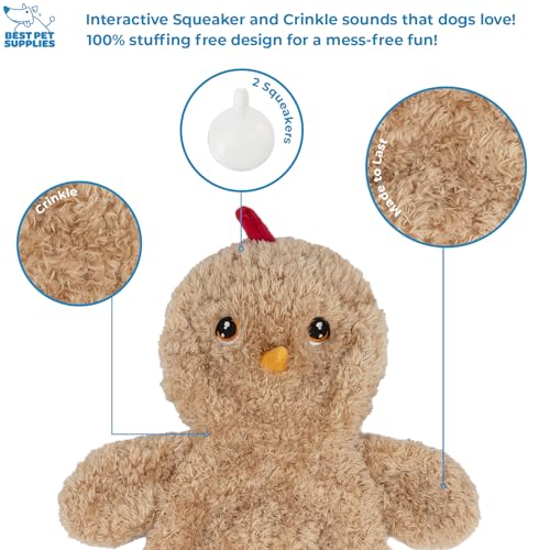 Best Pet Supplies Interactive Squeaky Dog Toy - Baby Chicken, Khaki | Stuffing Free Body, Soft, Squeaks & Crinkles, No Mess, Perfect for Moderate Chewers, Toss and Fetch Play - color: Crinkle Chicken (Khaki), size: Large