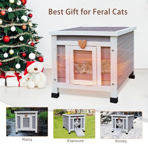Cat House for Outdoor Cats, Insulated Outdoor Cat House with Liner | Waterproof Wooden Outside Shelter for Feral Cats, Rabbit Hutch Outdoor Indoor Bunny Cage Small Pet House And Habitats