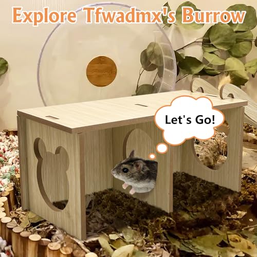 Tfwadmx Wooden Small Animal Hideout & Ramp - Hamster Tunnel System with Climbing Ladder, Peep Shed and Digging Chambers for Mice, Dwarf Hamsters (Small)