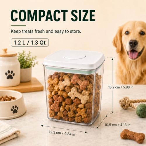 Pet Dog-Cat POP-Treat Airtight jar-Container - 1.3 Qt/1.2 L and 2.2 Qt/2 L | Stackable One-Touch Opening | For Snacks Candy Salt Herbs Spices | BPA-Free - size: 1.3Qt&2.2Qt